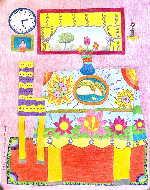Marmolejo Jullissa Dining Table, Colored Pencil artwork
